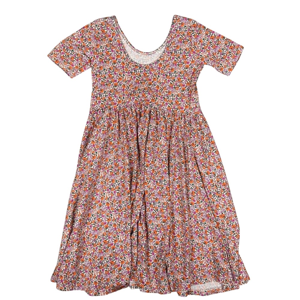 Alice + Ames Girls Floral Short Sleeve Scoop Neck Twirl Dress Orange Purple 8